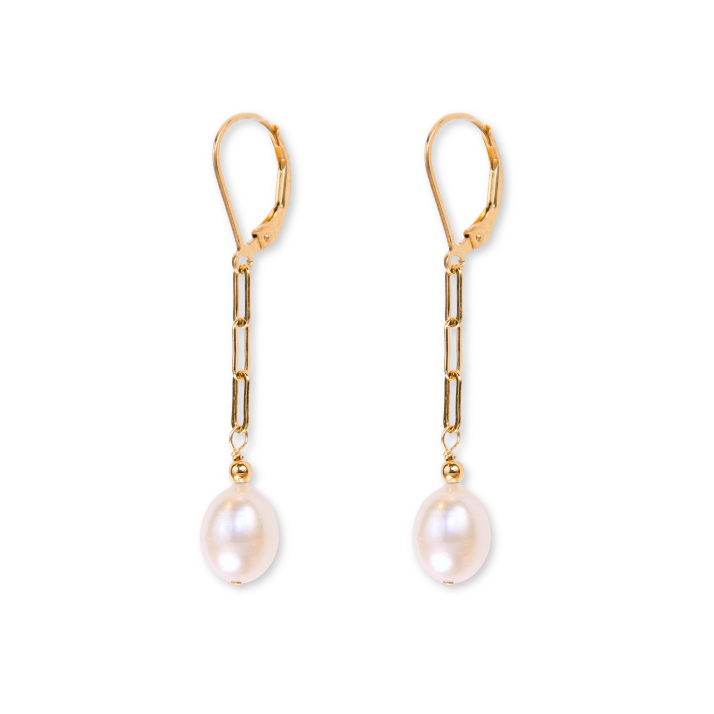 Gold Over Sterling White Pearl Paperclip Earring