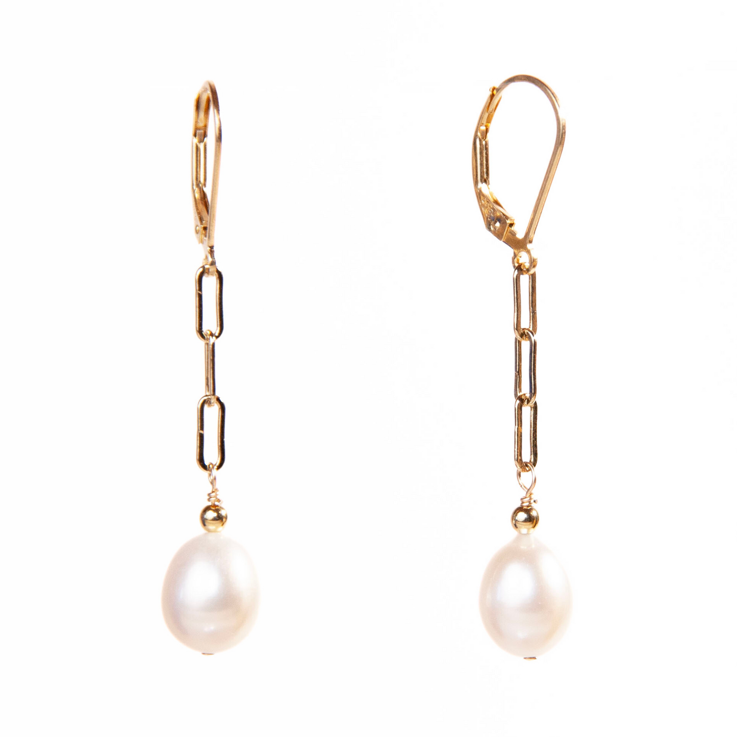 Gold Over Sterling White Pearl Paperclip Earring