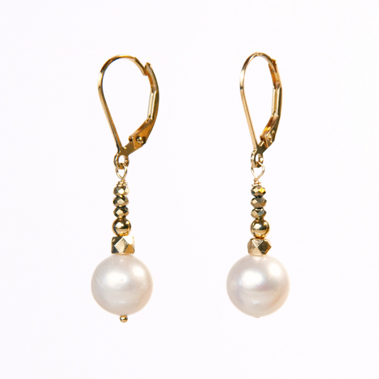 Gold Over Sterling White Pearl & Nugget Earring