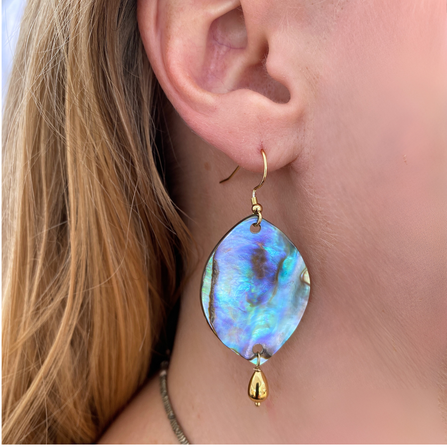 Gold Over Sterling Abalone Marquise Earring