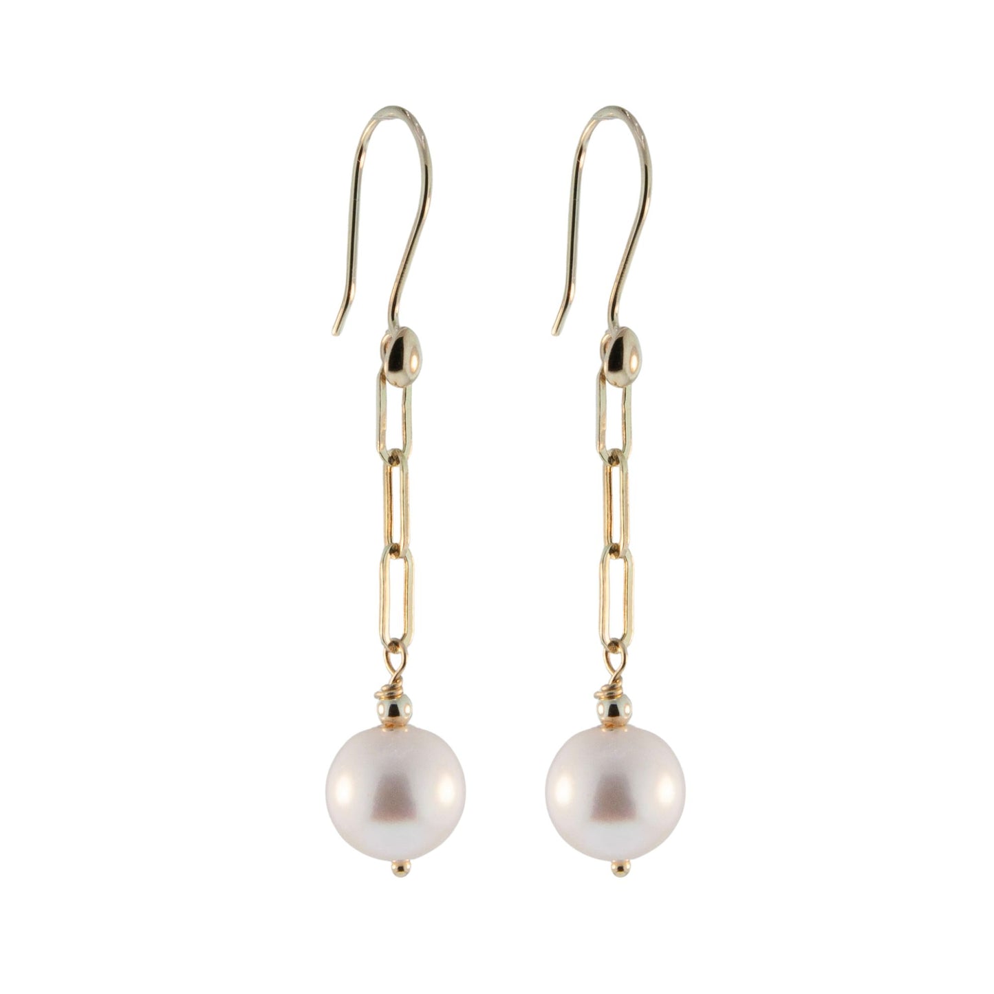 14K Gold White Pearl Paperclip Earring