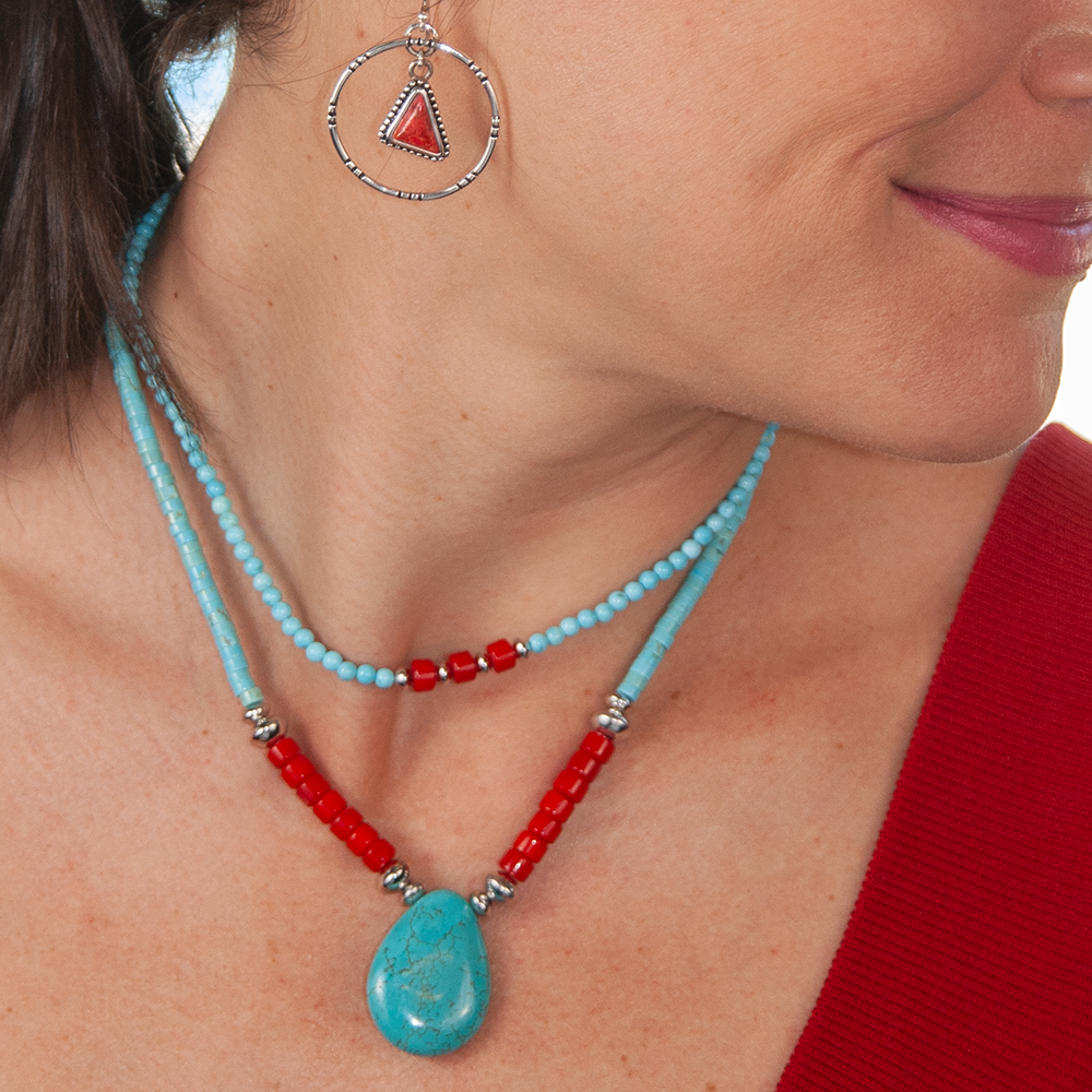 Sterling Silver Turquoise Teardrop Arapahoe Necklace