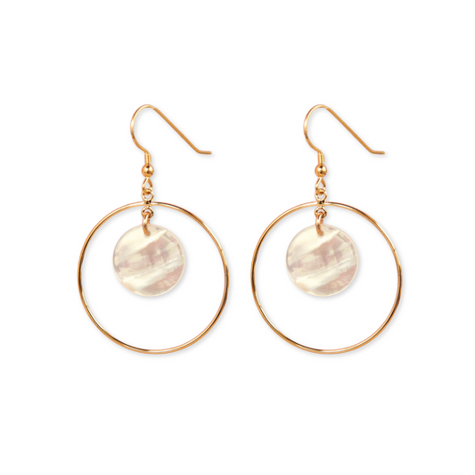 Gold Over Sterling Mother of Pearl Disc in Ring Earring