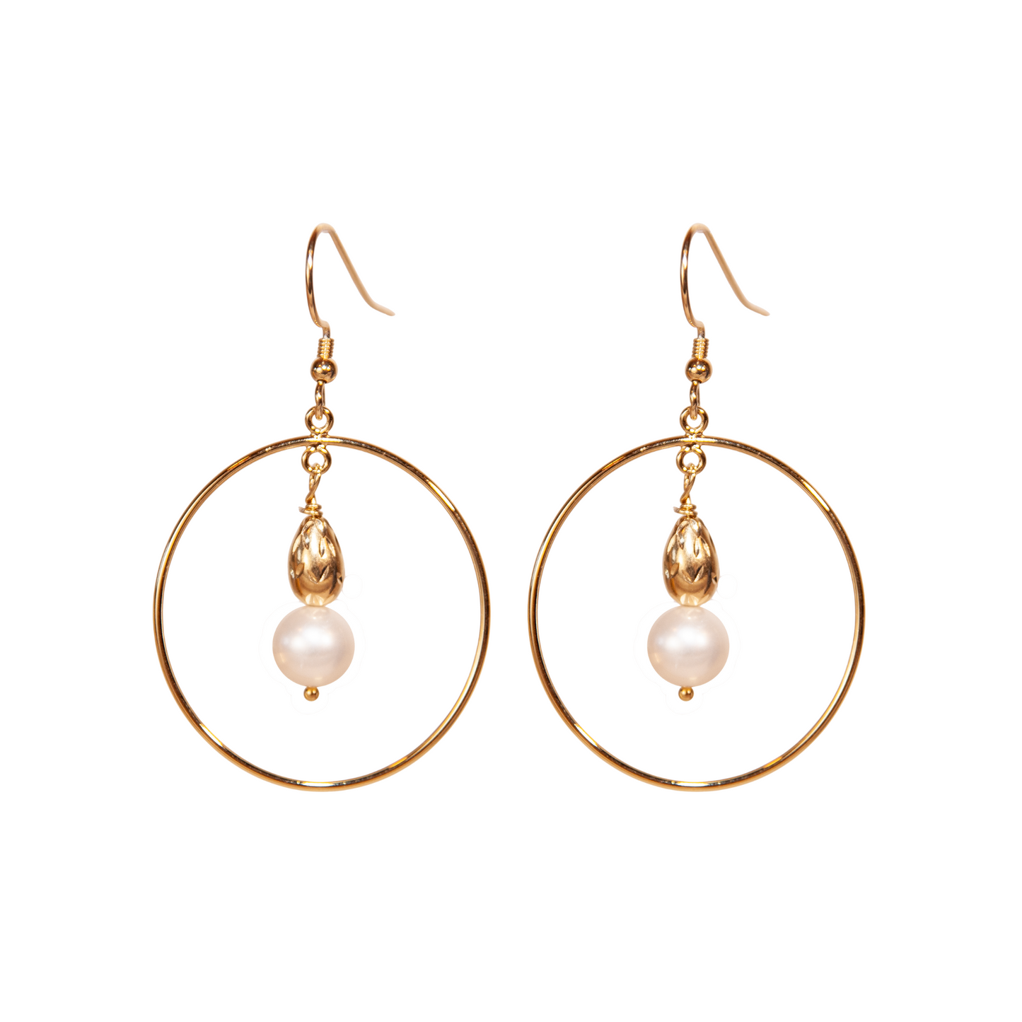 Gold Over Sterling White Pearl Open Ring Earring
