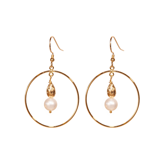 Gold Over Sterling White Pearl Open Ring Earring