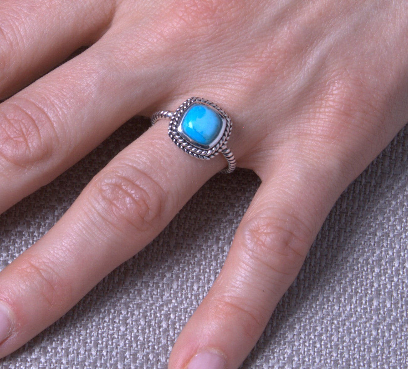 Sterling Silver Turquoise Braided Square Ring