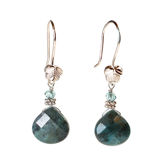 Sterling Silver Leaf with Green Agate Earring