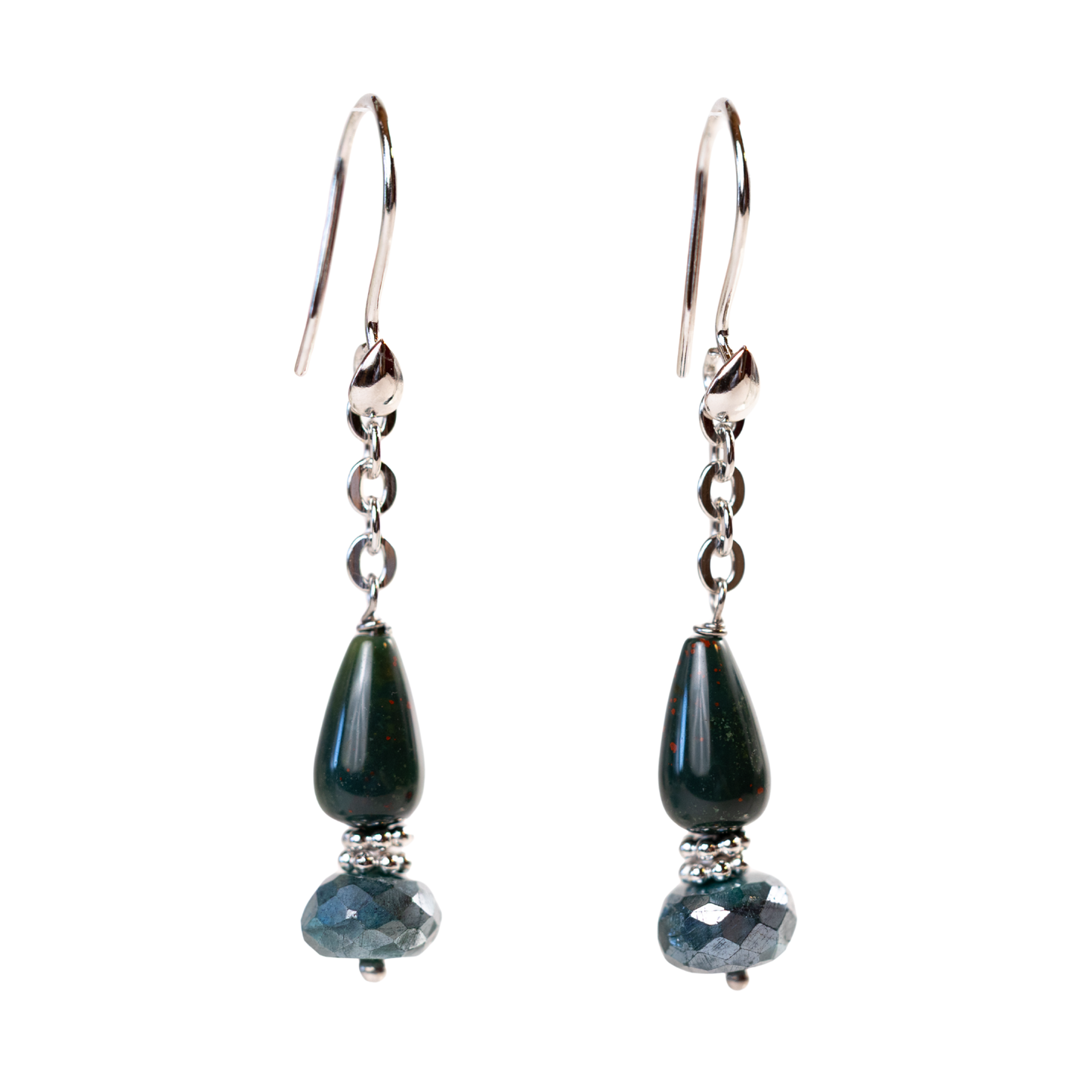 Sterling Silver Indian Bloodstone Mystic Labradorite Chain Earring