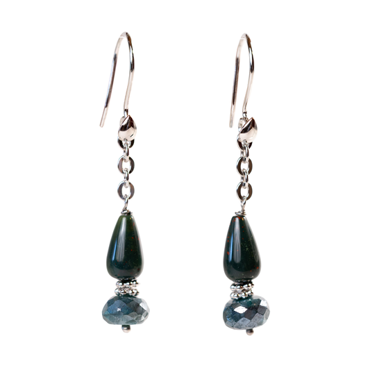 Sterling Silver Indian Bloodstone Mystic Labradorite Chain Earring
