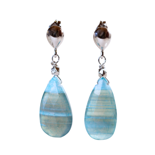 Sterling Silver Blue Lace Opal Teardop Post