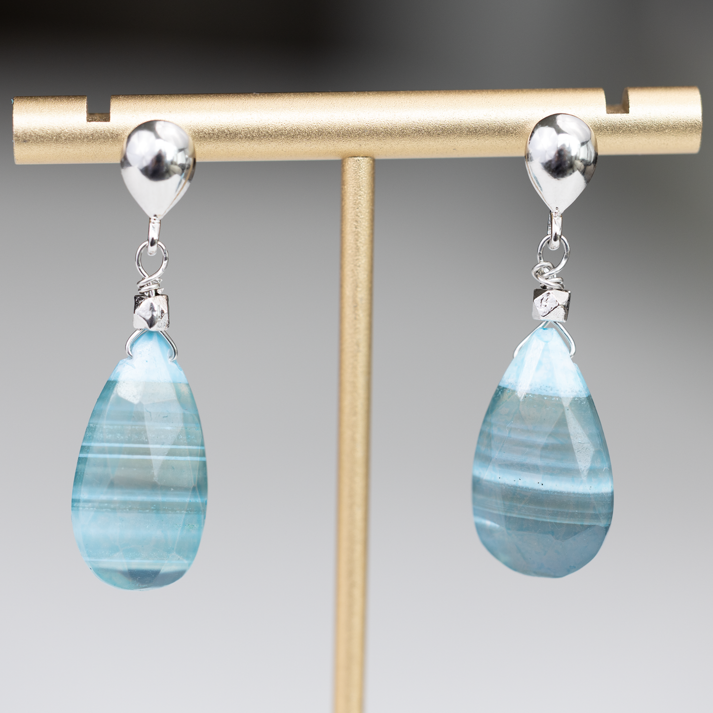 Sterling Silver Blue Lace Opal Teardop Post