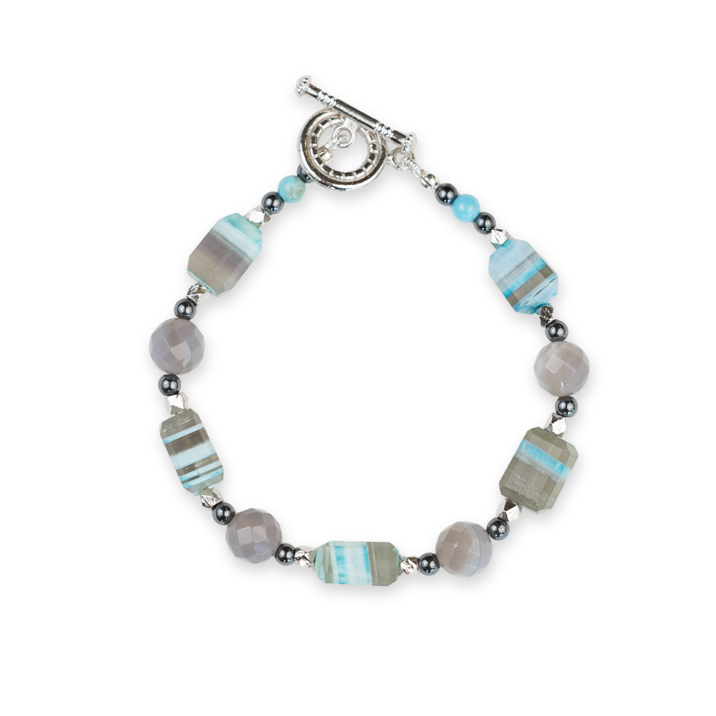 Sterling Silver Blue Lace Opal & Grey Agate Bracelet