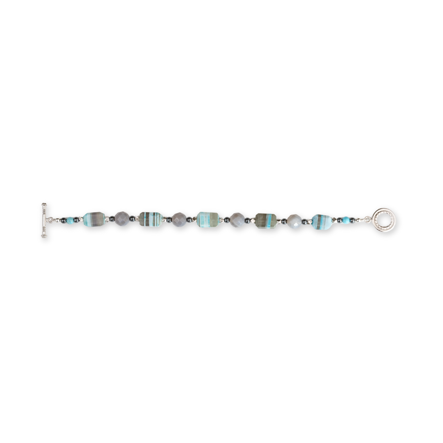 Sterling Silver Blue Lace Opal & Grey Agate Bracelet