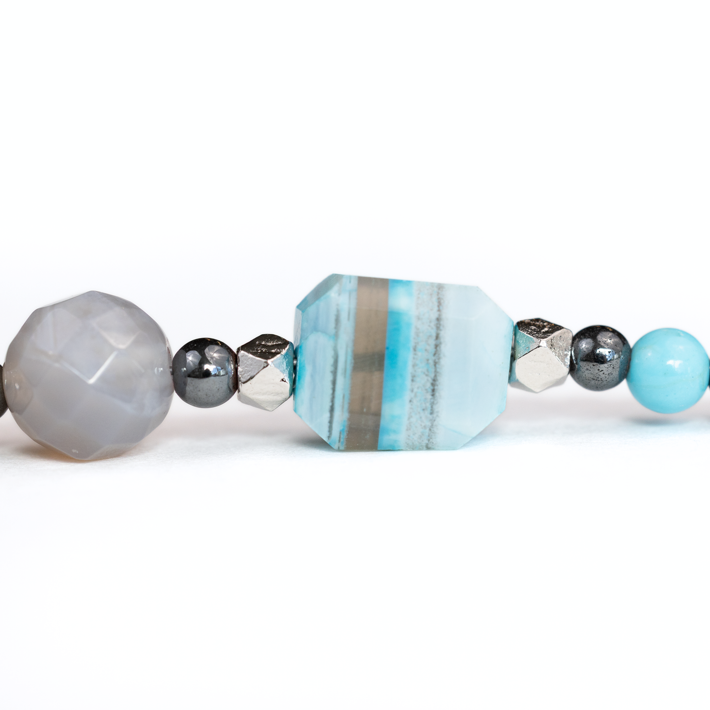 Sterling Silver Blue Lace Opal & Grey Agate Bracelet
