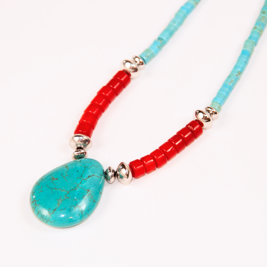Sterling Silver Turquoise Teardrop Arapahoe Necklace