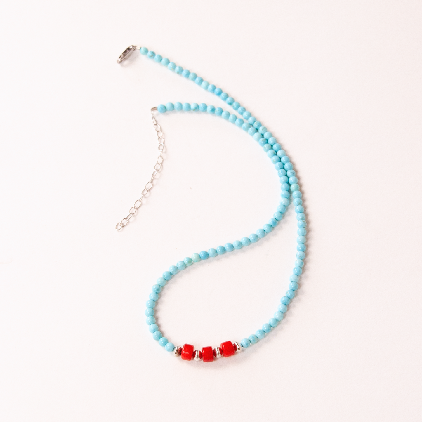 Sterling Silver Turquoise & Red Coral Arapahoe Necklace