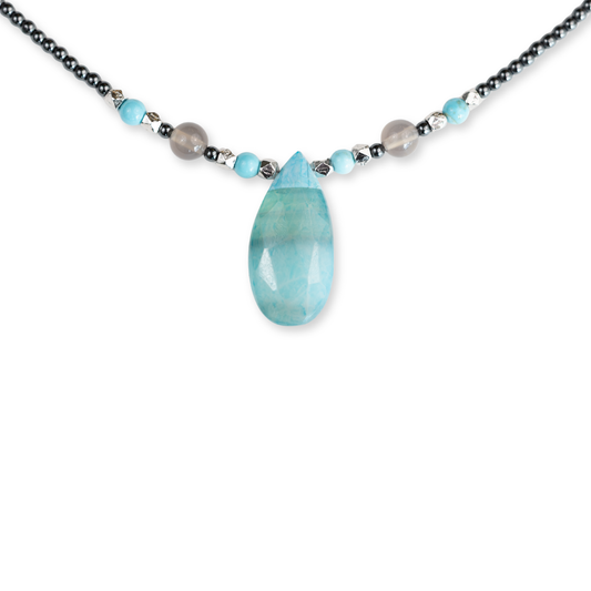 Sterling Silver Blue Lace Opal Teardrop Necklace