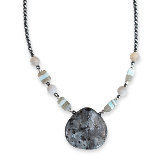 Sterling Silver Blue Lace Opal & Black Labradorite Necklace