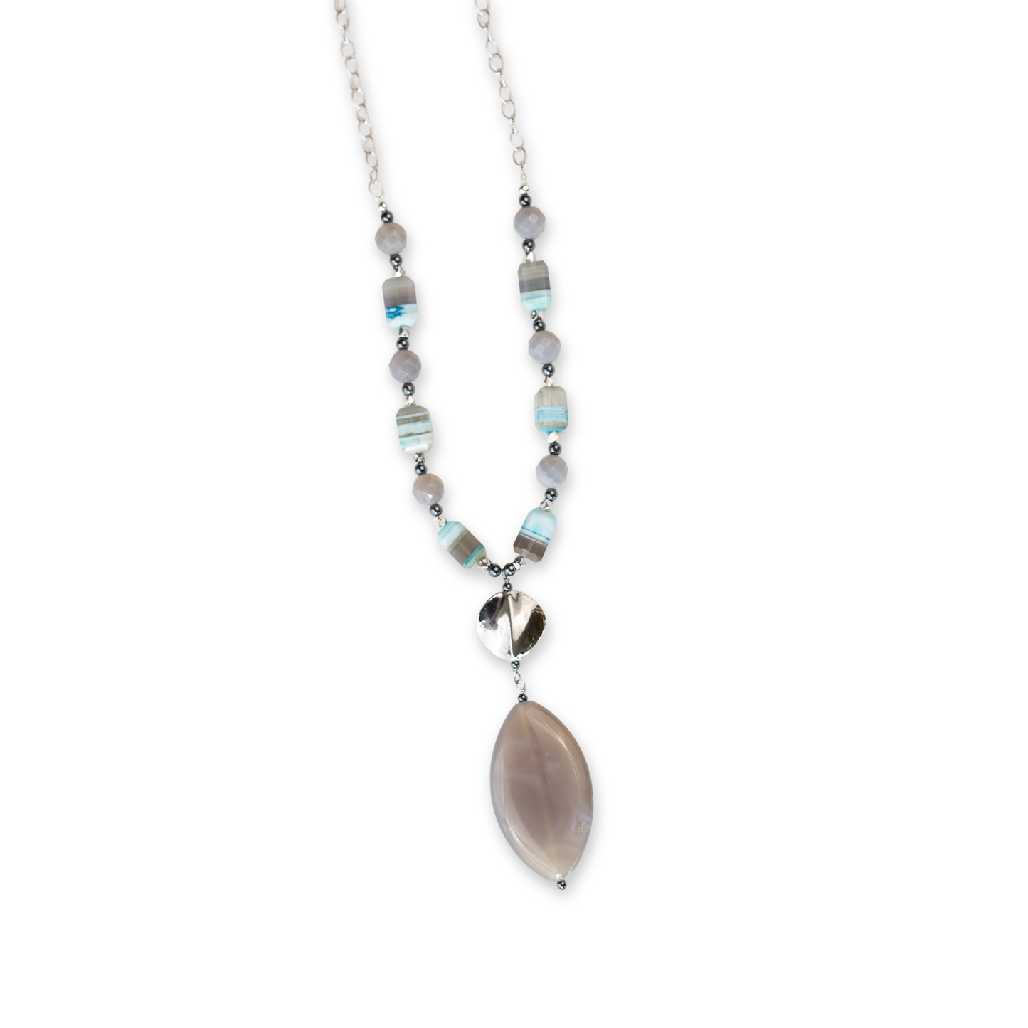 Sterling Silver Blue Lace Opal & Grey Agate Chain Necklace