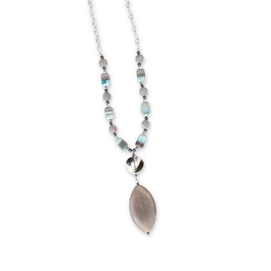 Sterling Silver Blue Lace Opal & Grey Agate Chain Necklace