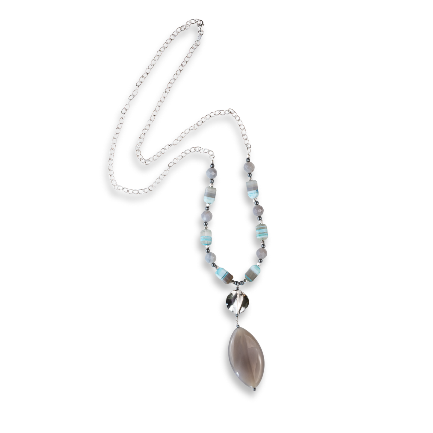 Sterling Silver Blue Lace Opal & Grey Agate Chain Necklace
