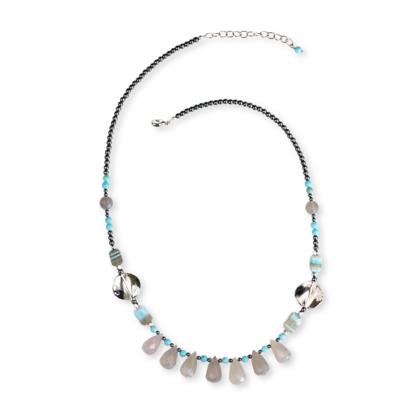 Sterling Silver Blue Lace Opal & Grey Agate Bib Necklace