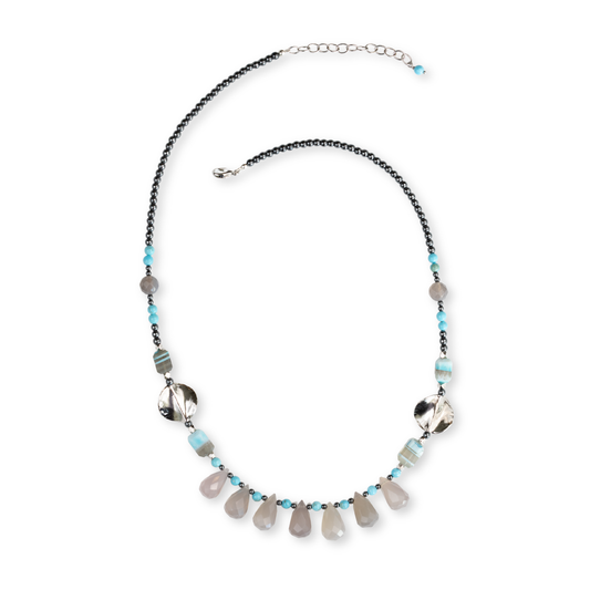 Sterling Silver Blue Lace Opal & Grey Agate Bib Necklace