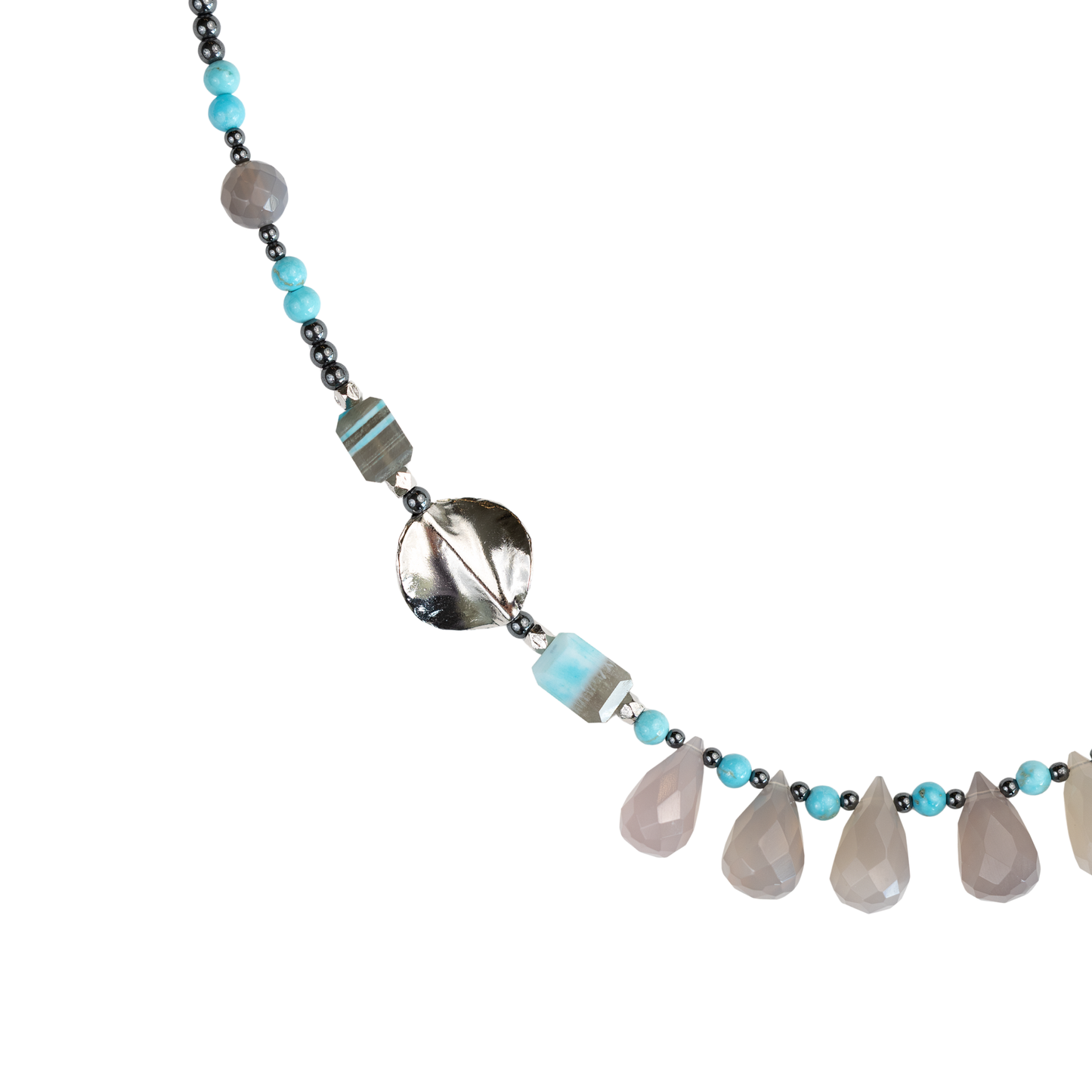 Sterling Silver Blue Lace Opal & Grey Agate Bib Necklace