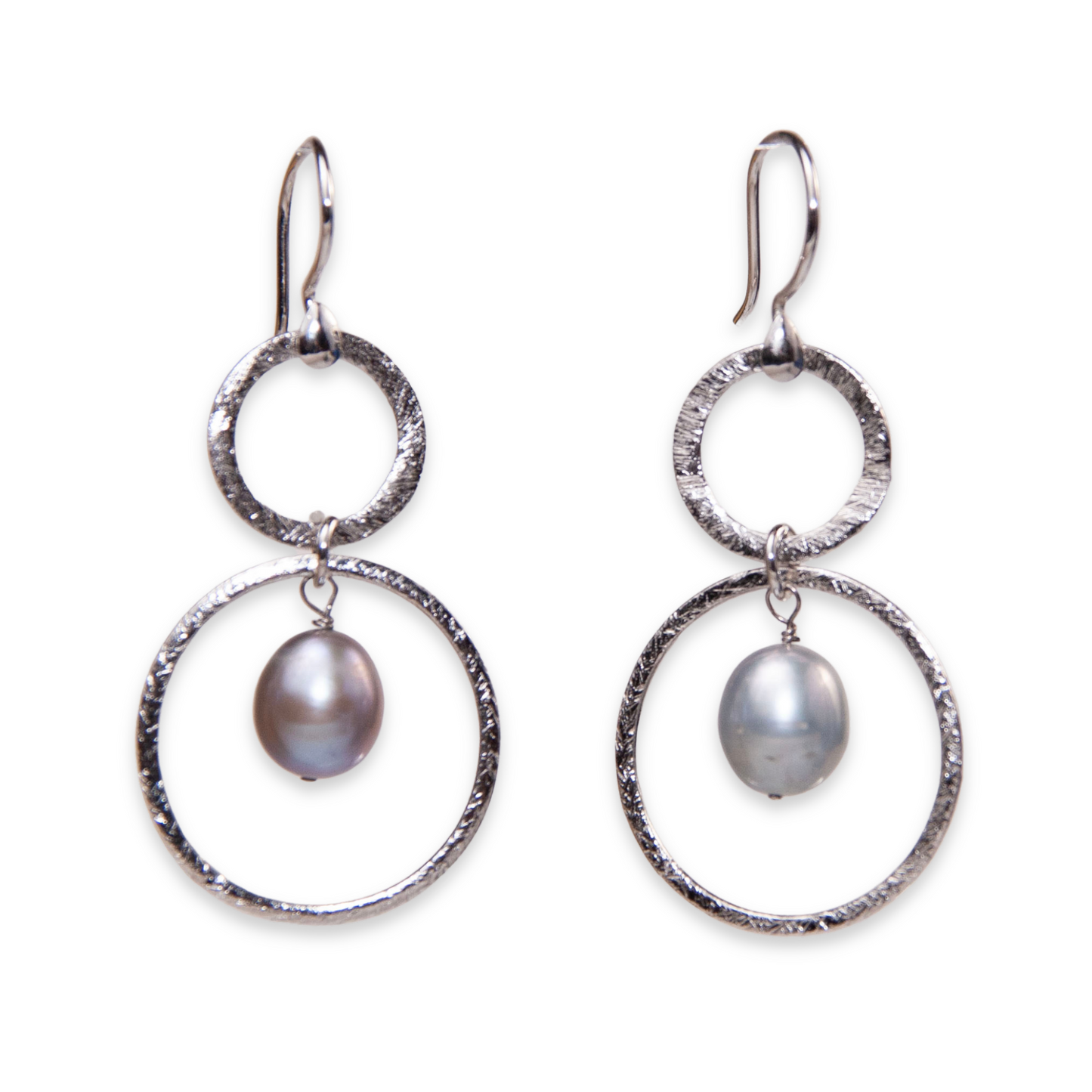 Sterling Silver Double Frost Ring with Silver Pearl Earring