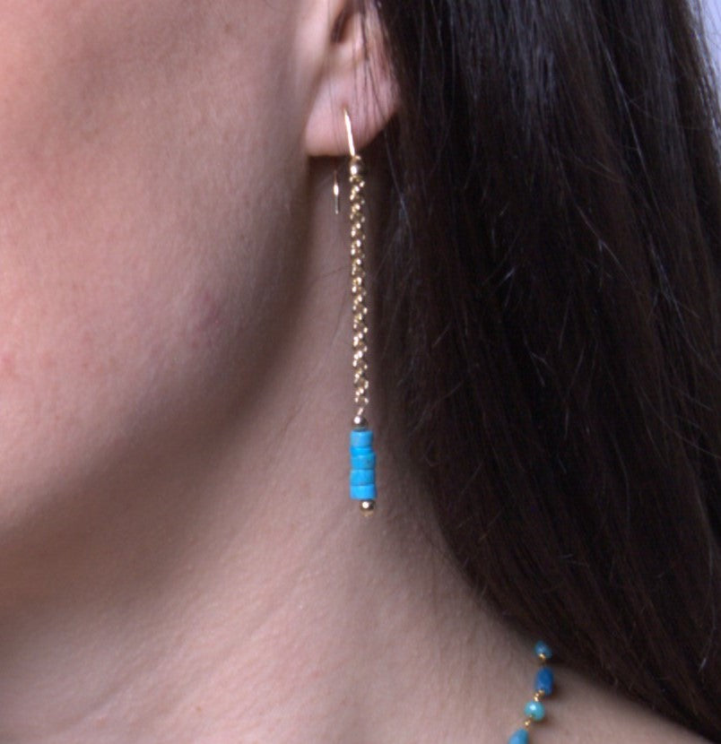 Gold Over Sterling Turquoise Heishi Chain Drop Earring