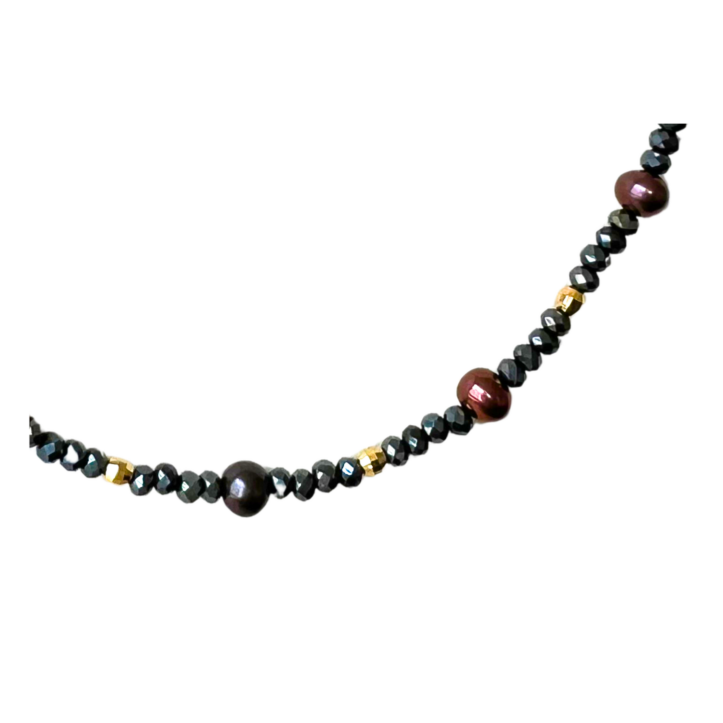 14K Gold Black Pearl & Spinel Necklace