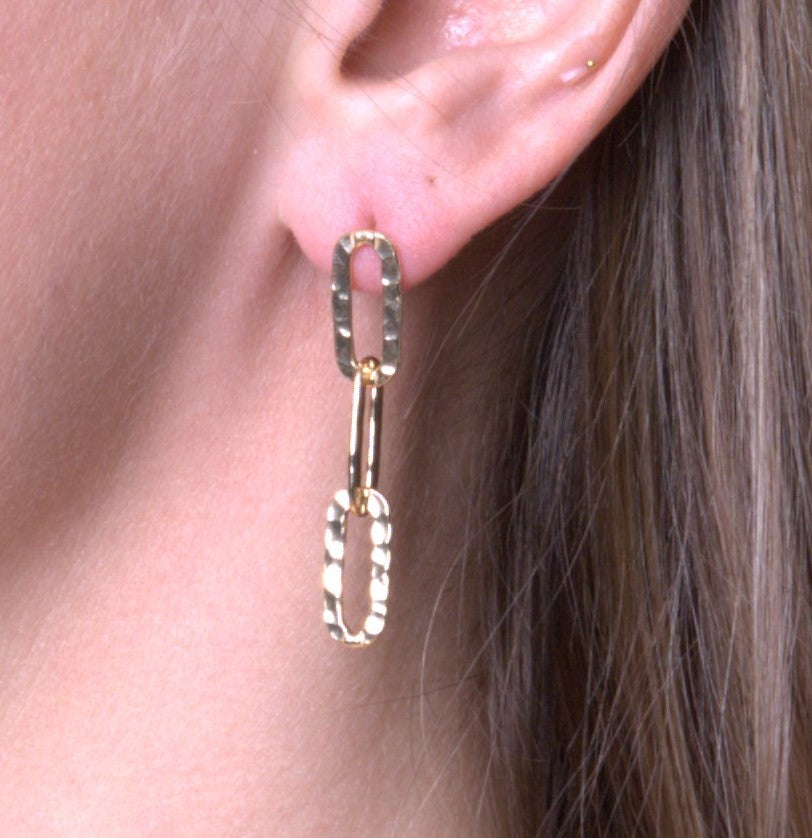 Gold Over Sterling Hammered Link Post Earring