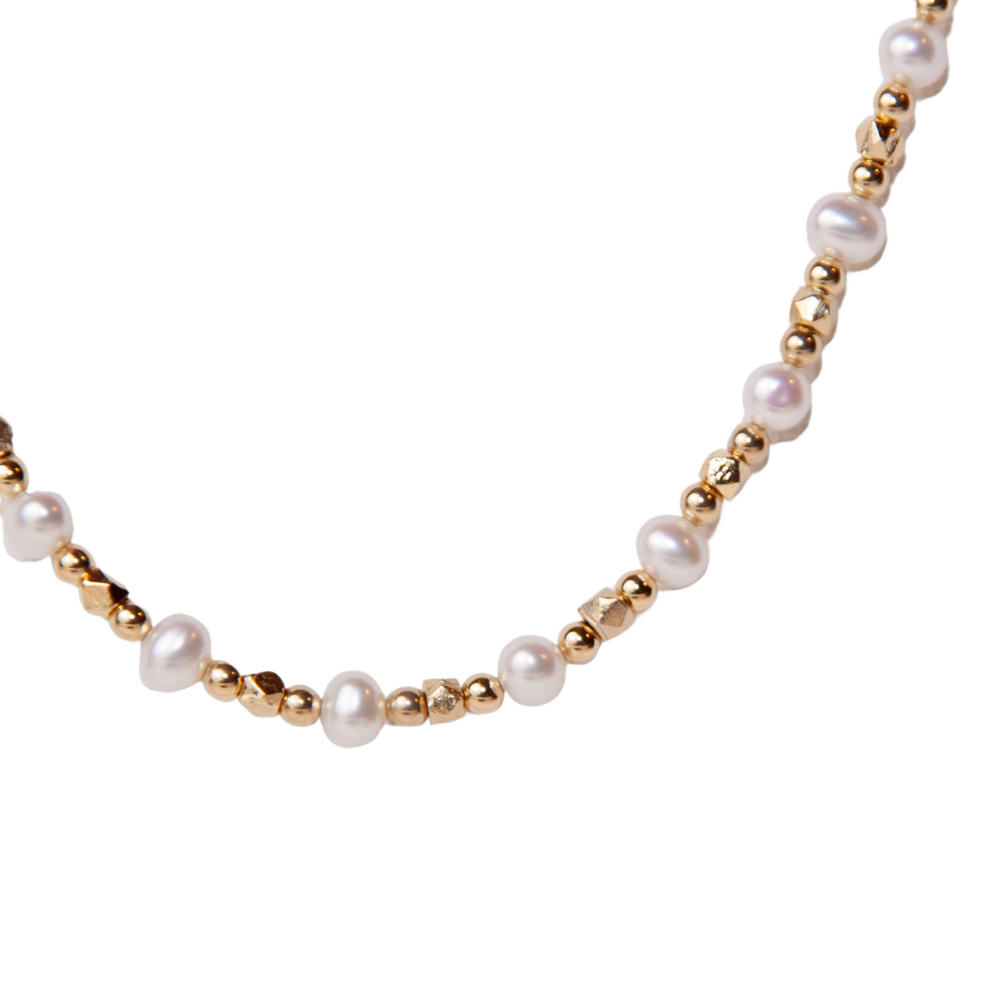 Gold Over Sterling White Pearl & Nugget Necklace