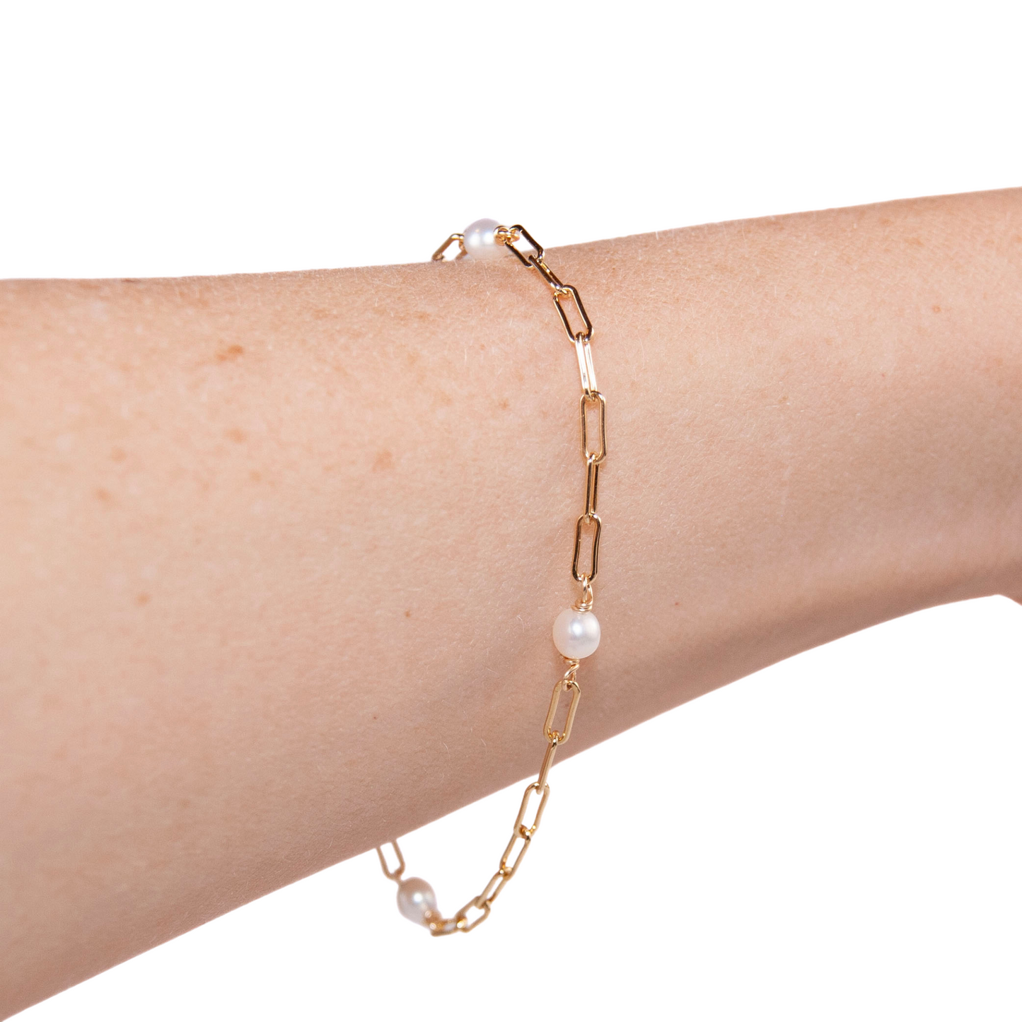 Gold Over Sterling White Pearl Paperclip Bracelet