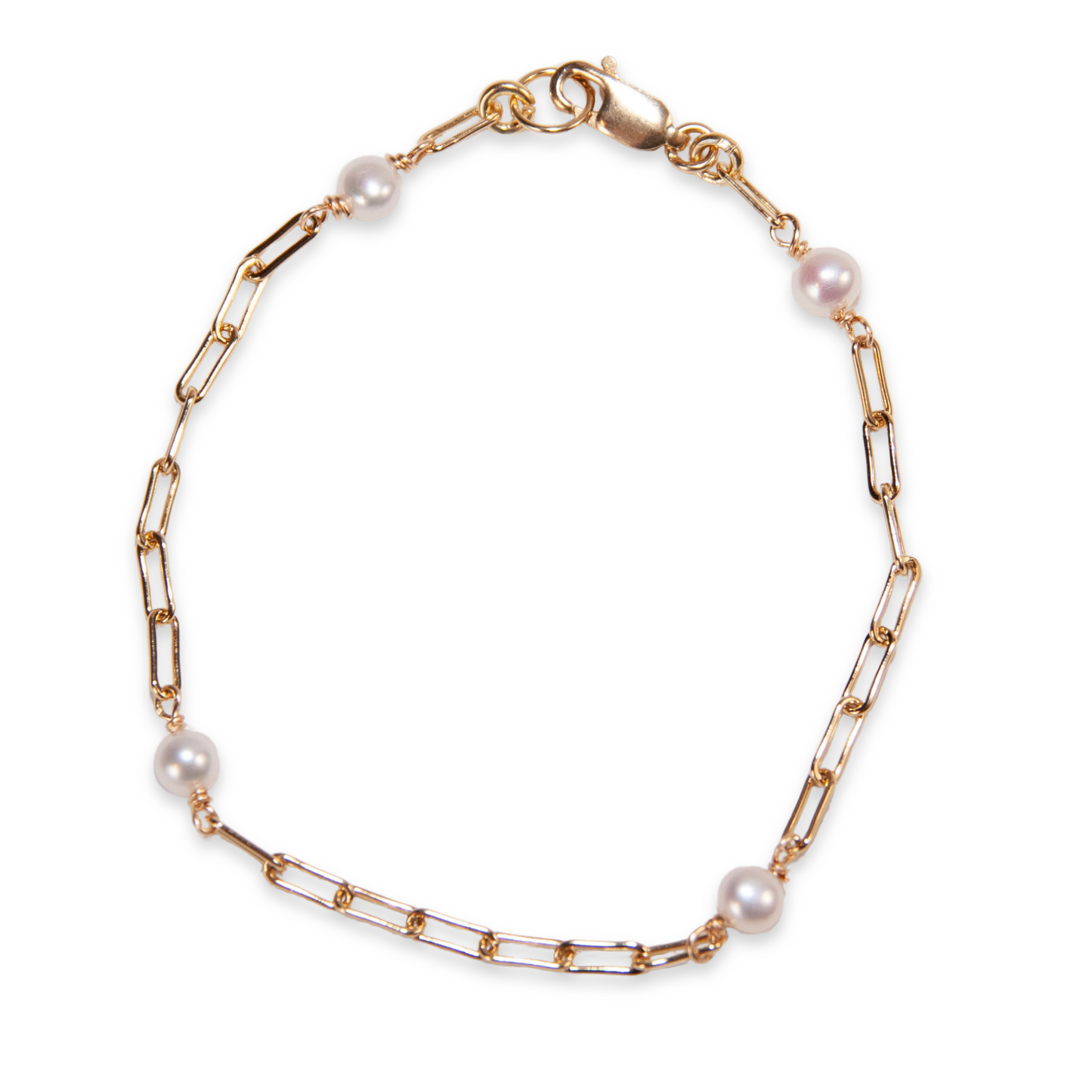 Gold Over Sterling White Pearl Paperclip Bracelet